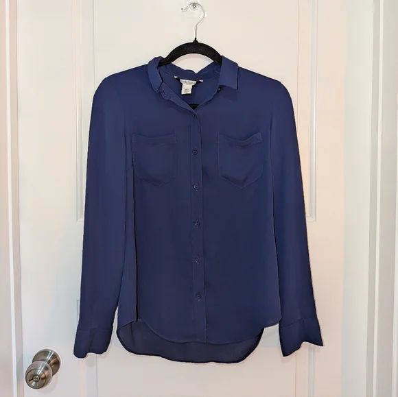 NWOT Women's Navy Blue Button-Up Blouse - Picture 1 of 5